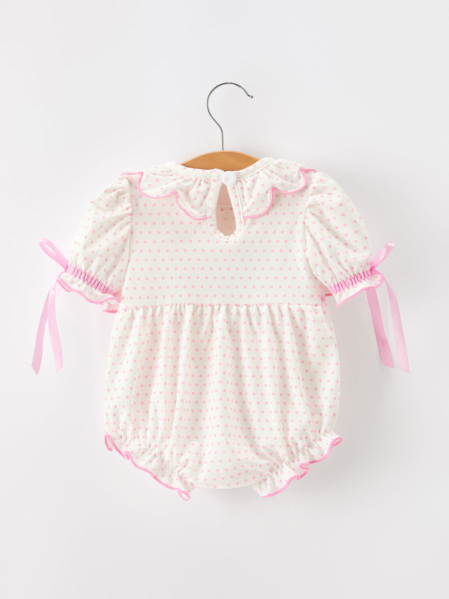 Christmas Smocked Baby Girl Bubble Romper Embroidered Ruffle Collar