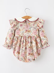 Fall Baby Girls Floral Peter Pan Collar Bubble Romper