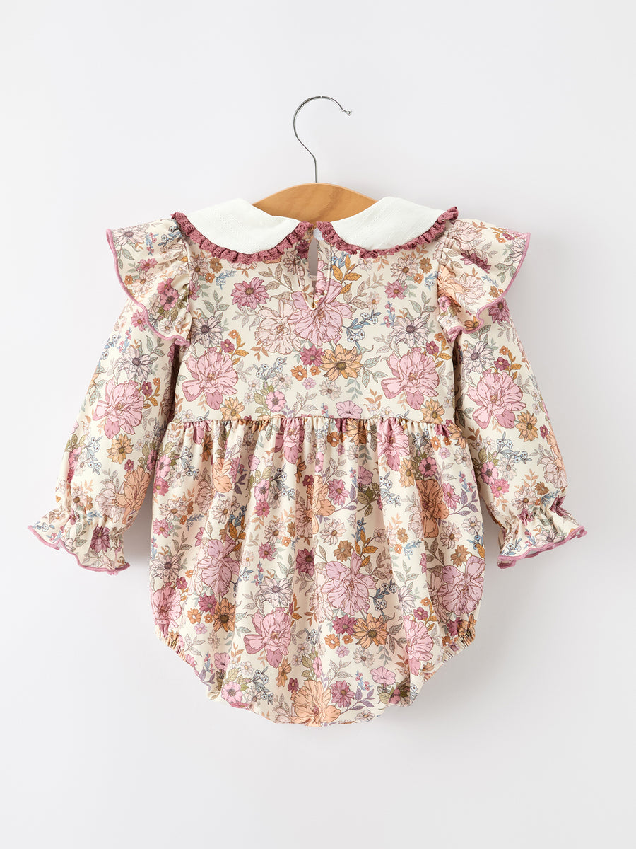 Fall Baby Girls Floral Peter Pan Collar Bubble Romper