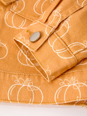 Fall Girls Pumpkin Print Bow Denim Jacket