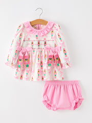 Baby Girls Christmas Smocked Bloomer Set