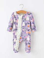 Halloween Ghost Pumpkin Girls Romper Ruffle Zipper