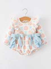 Halloween Thanksgiving Baby Girls Pumpkin Bow Ruffle Bubble Romper