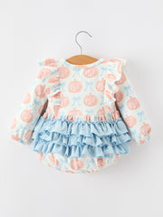 Halloween Thanksgiving Baby Girls Pumpkin Bow Ruffle Bubble Romper