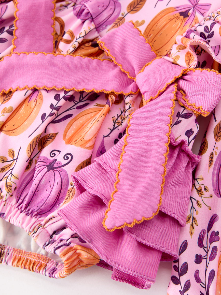 Halloween Thanksgiving Pumpkin Girls Romper with Ruffle Bow