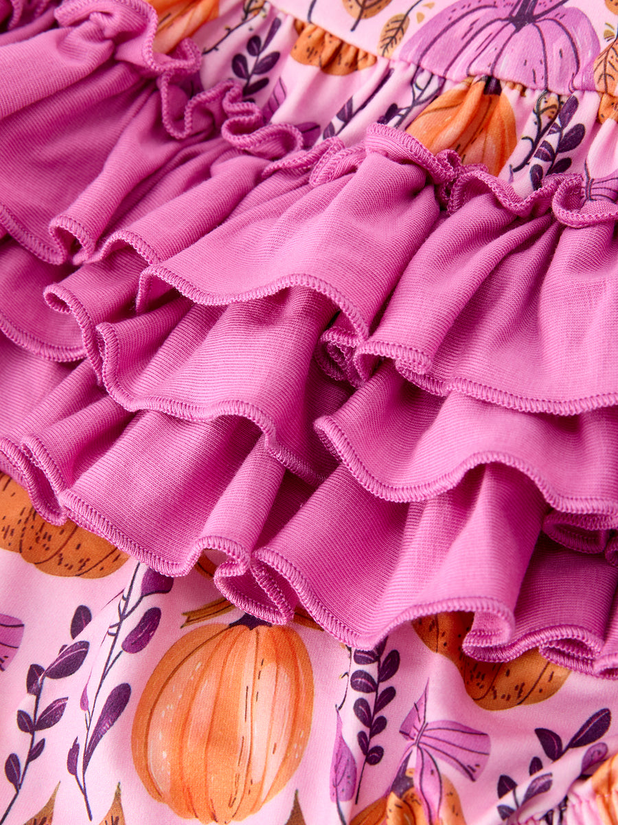 Halloween Thanksgiving Pumpkin Girls Romper with Ruffle Bow