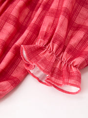 Baby Girls Coral Red Plaid Peter Pan Collar Romper