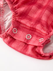Baby Girls Coral Red Plaid Peter Pan Collar Romper