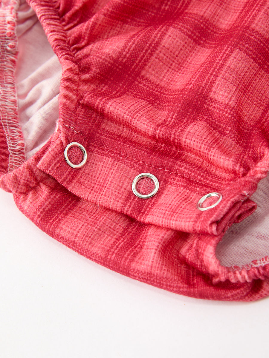 Baby Girls Coral Red Plaid Peter Pan Collar Romper