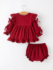 Christmas Baby Girls Red Lace Bow Bloomer Set