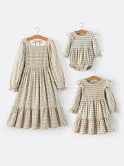 Mommy & Me Fall Plaid Dresses & Baby Bubble