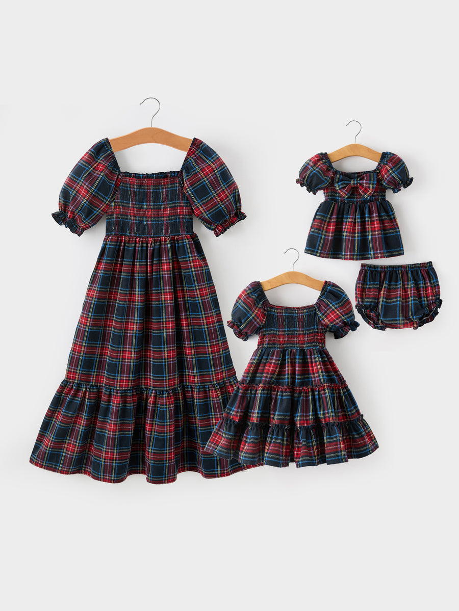 Mommy & Me Christmas Plaid Dresses & Baby Bloomer Set