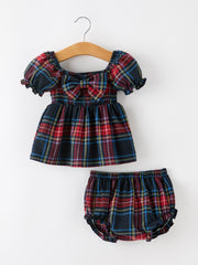 Mommy & Me Christmas Plaid Dresses & Baby Bloomer Set