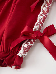 Christmas Baby Girls Red Lace Bow Bloomer Set
