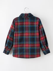 Christmas Boys Red Navy Plaid Button Down Shirt