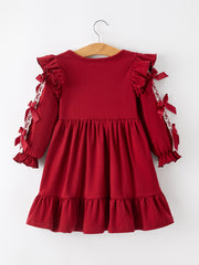 Christmas Girls Red Lace Bow Ruffle Dress