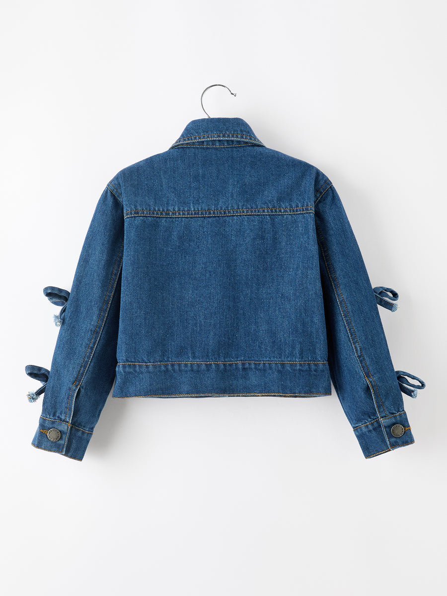 Girls Denim Bow Sleeve Button-Front Jacket