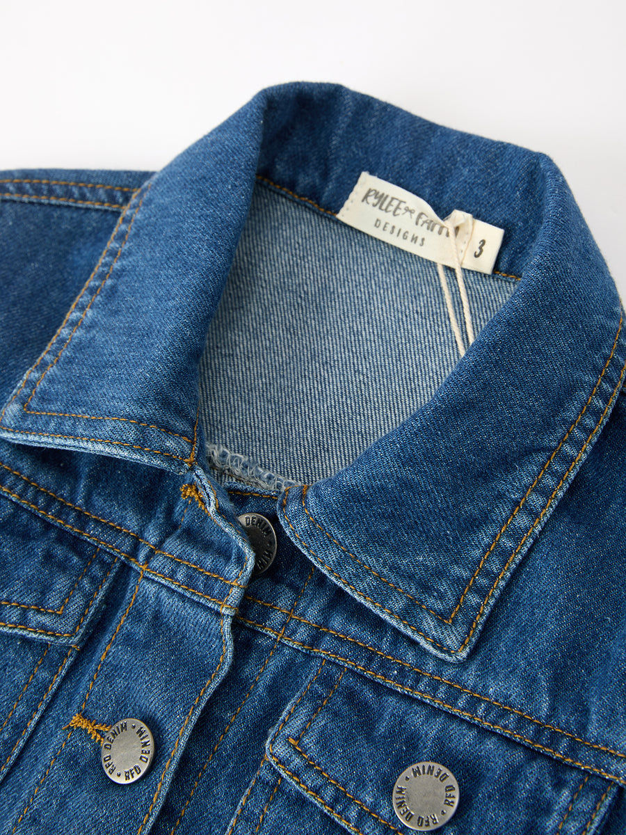 Girls Denim Bow Sleeve Button-Front Jacket