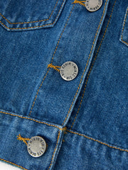 Girls Denim Bow Sleeve Button-Front Jacket