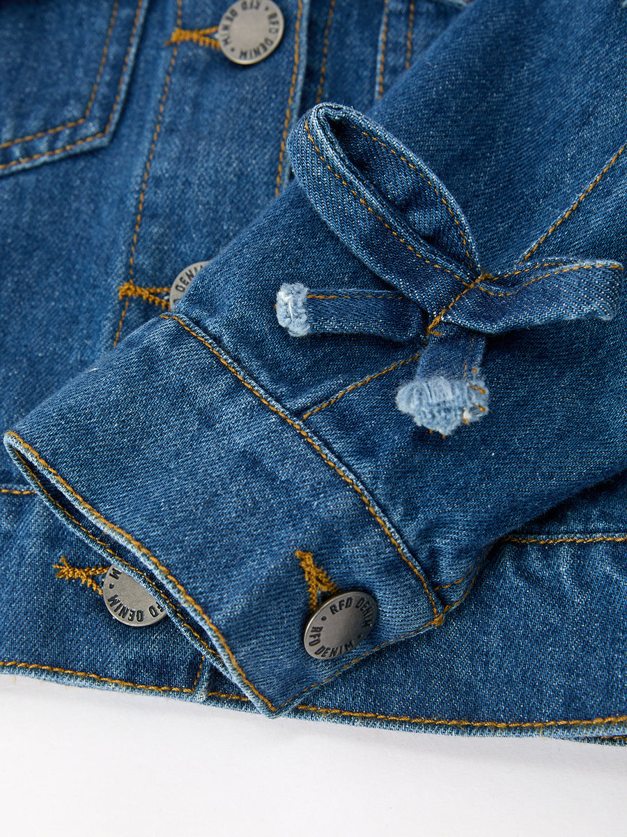 Girls Denim Bow Sleeve Button-Front Jacket