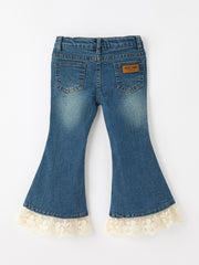 Girls Denim Lace Trim Bell Bottom Jeans