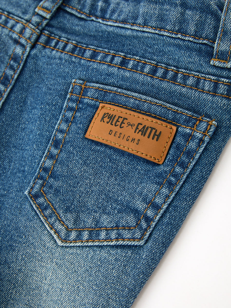 Girls Denim Lace Trim Bell Bottom Jeans