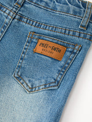 Girls Denim Daisy Lace Trim Wide Leg Jeans