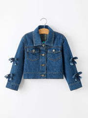 Girls Denim Bow Sleeve Button-Front Jacket