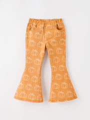 Fall Girls Pumpkin Bow Bell Bottom Pants