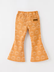 Fall Girls Pumpkin Bow Bell Bottom Pants