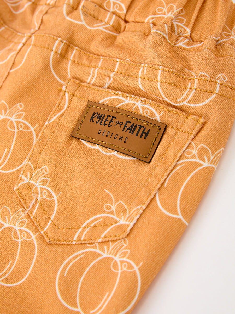 Fall Girls Pumpkin Bow Bell Bottom Pants