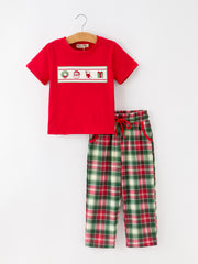 Christmas Boys Smocked Holiday Plaid Pants Set