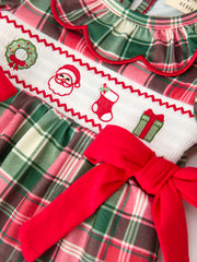 Christmas Girls Plaid Smocked Ruffle Collar Bloomer Set