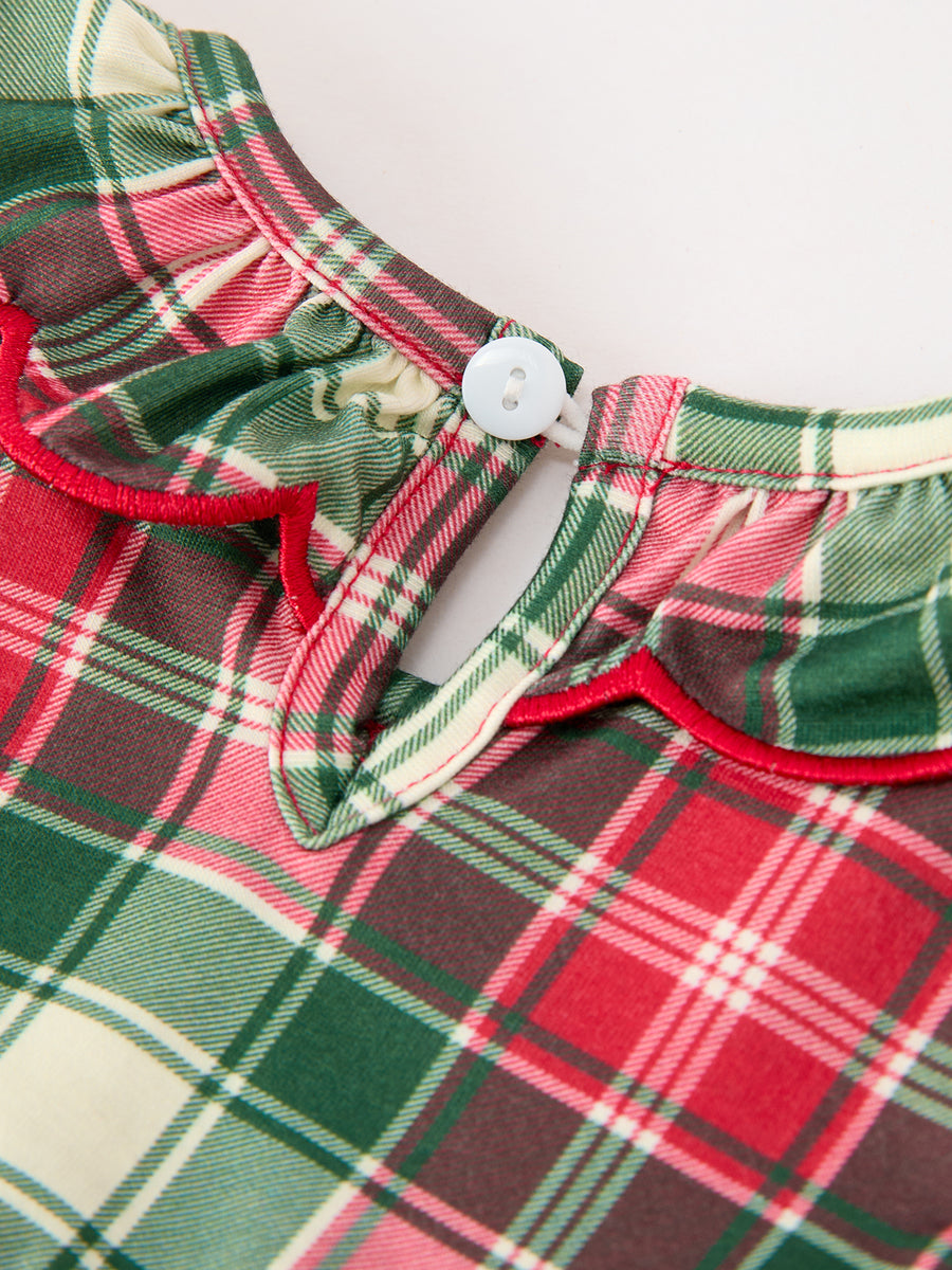Christmas Girls Plaid Smocked Ruffle Collar Bloomer Set