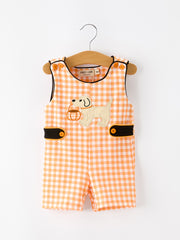 Boys Halloween Dog Pumpkin Jonjon Plaid Trim Outfit