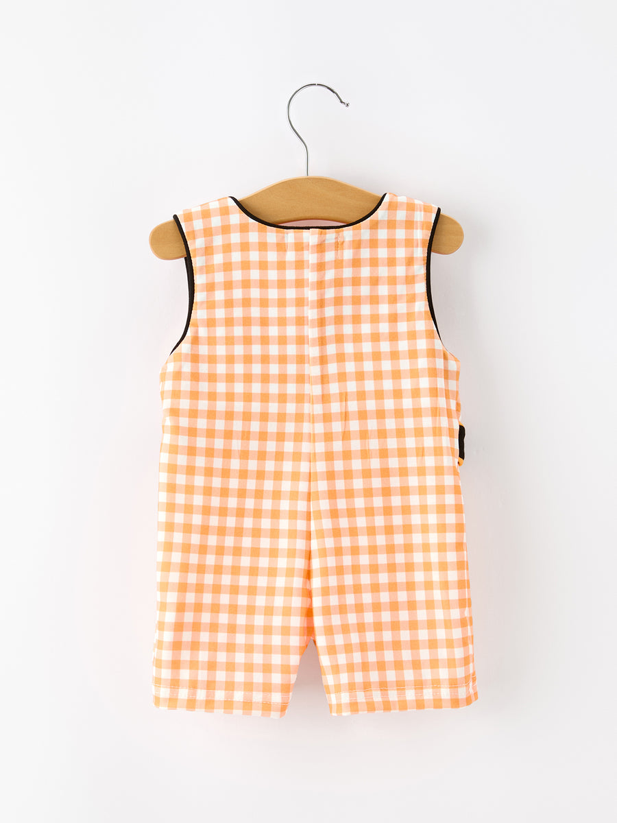 Boys Halloween Dog Pumpkin Jonjon Plaid Trim Outfit