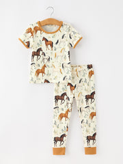 Girls Western Horse Print Short Sleeve Pajama Set