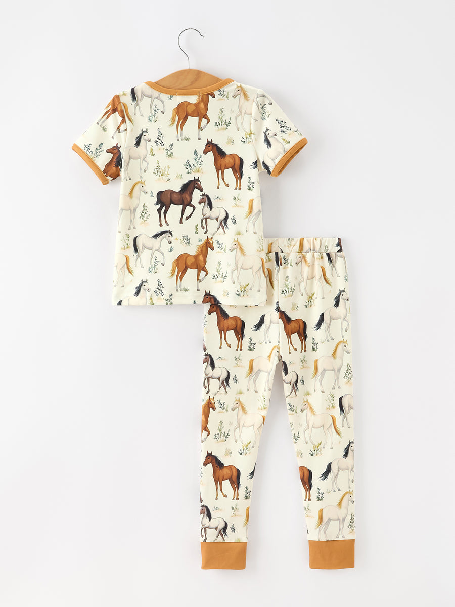 Girls Western Horse Print Short Sleeve Pajama Set