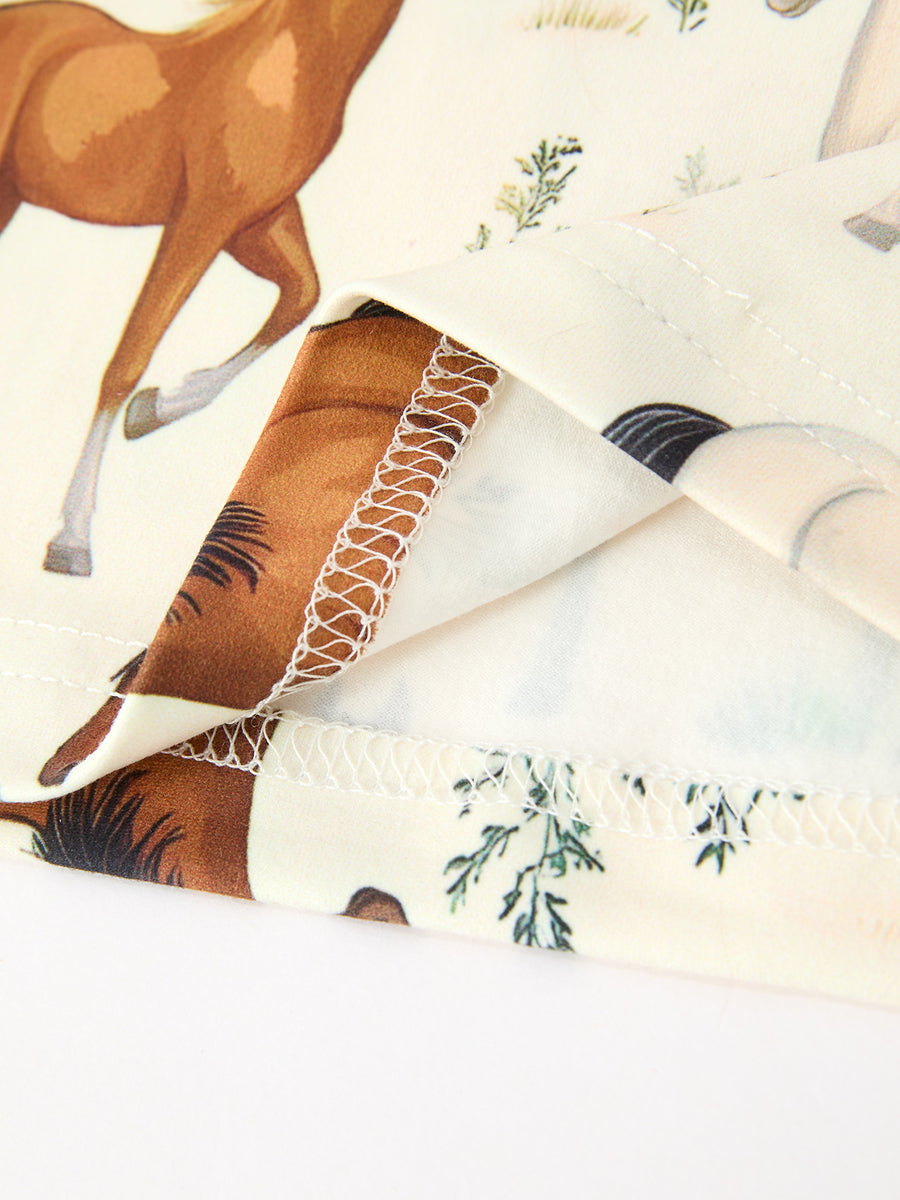 Girls Western Horse Print Short Sleeve Pajama Set