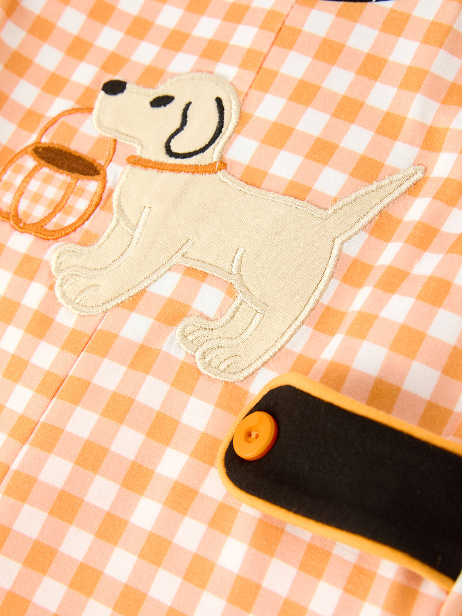 Boys Halloween Dog Pumpkin Jonjon Plaid Trim Outfit