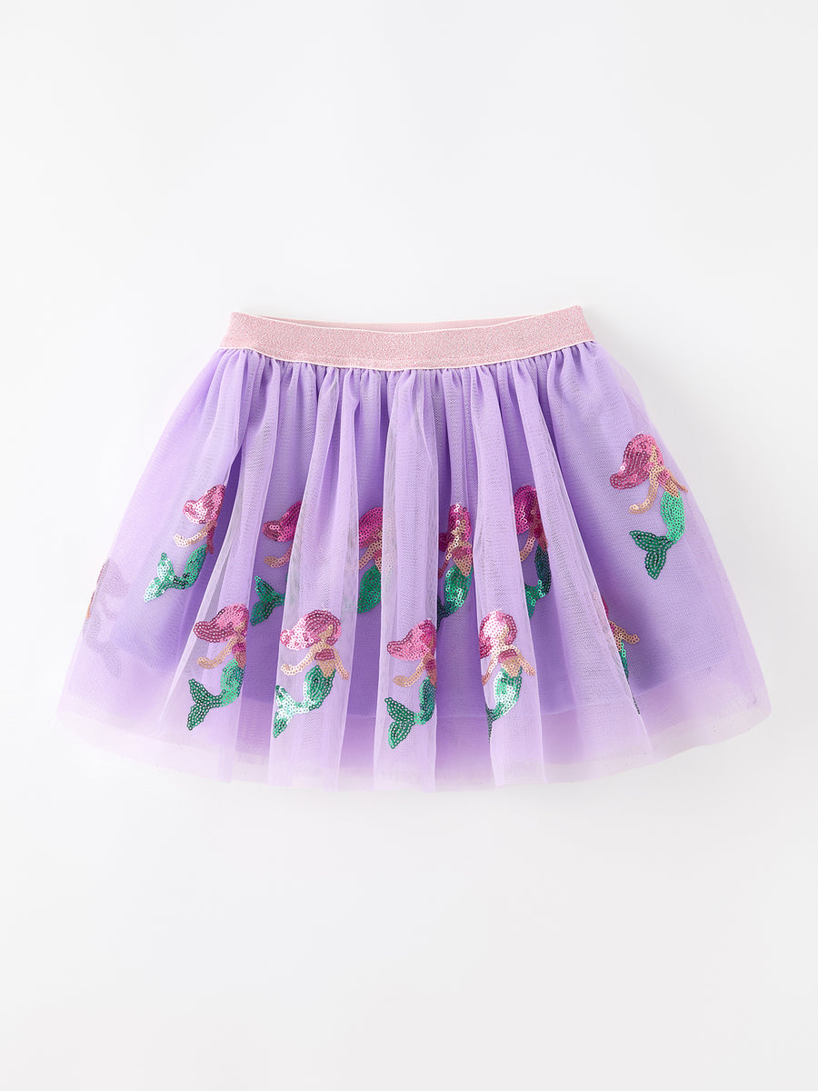 Girls Purple Sequin Ocean Tulle Tutu Skirt