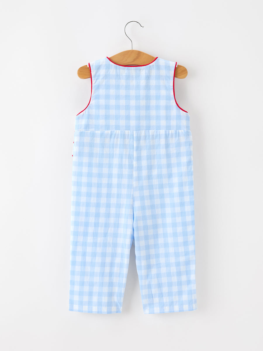 Baby Boys Christmas Blue Plaid Smocked Puppy Jon Jon