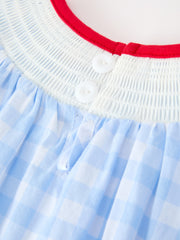 Baby Girls Christmas Blue Plaid Smocked Puppy Romper