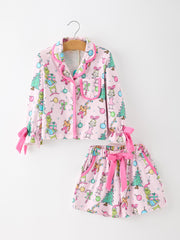 Christmas Girls Holiday Figure Bow Pajama Set