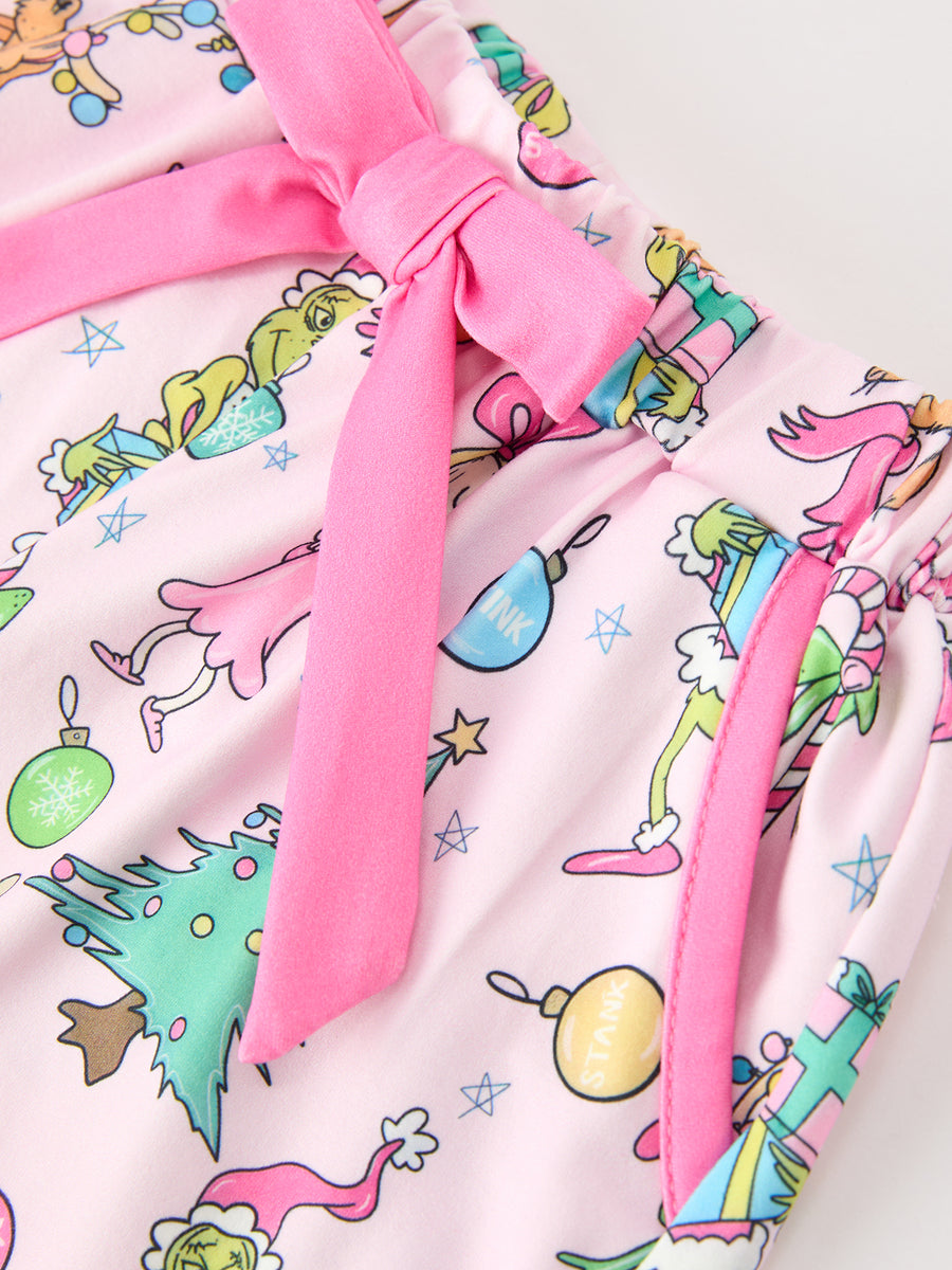 Christmas Girls Holiday Figure Bow Pajama Set