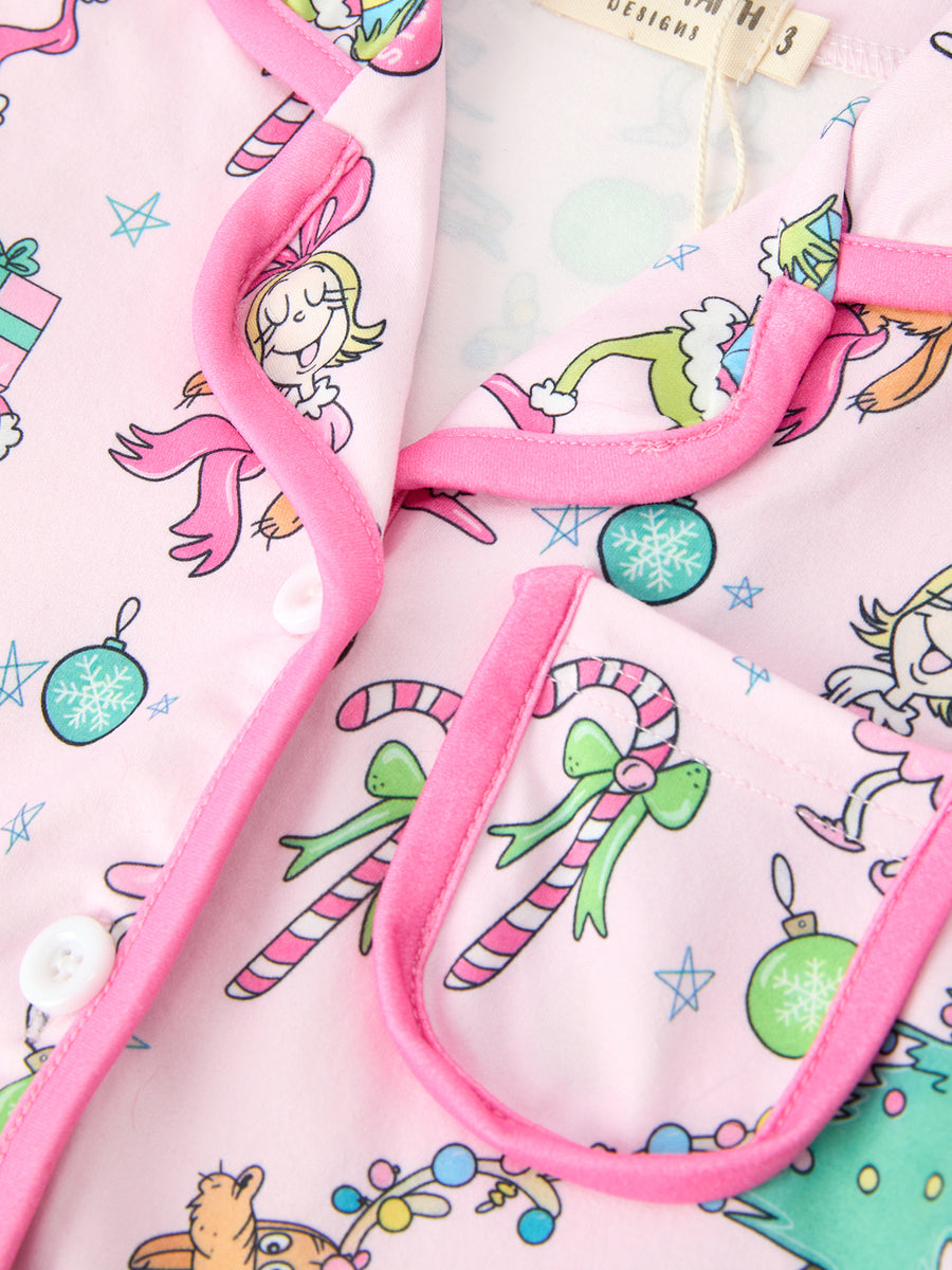 Christmas Girls Holiday Figure Bow Pajama Set