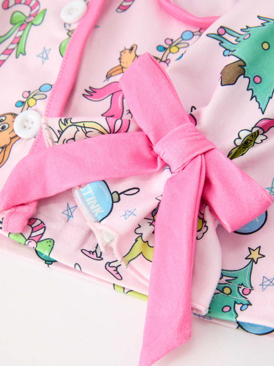 Christmas Girls Holiday Figure Bow Pajama Set
