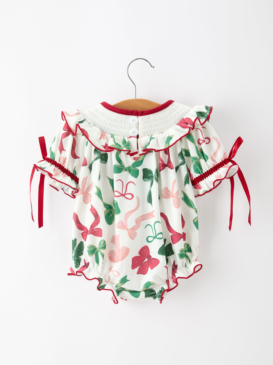 Christmas Baby Girls Holly Jolly Smocked Bubble Romper
