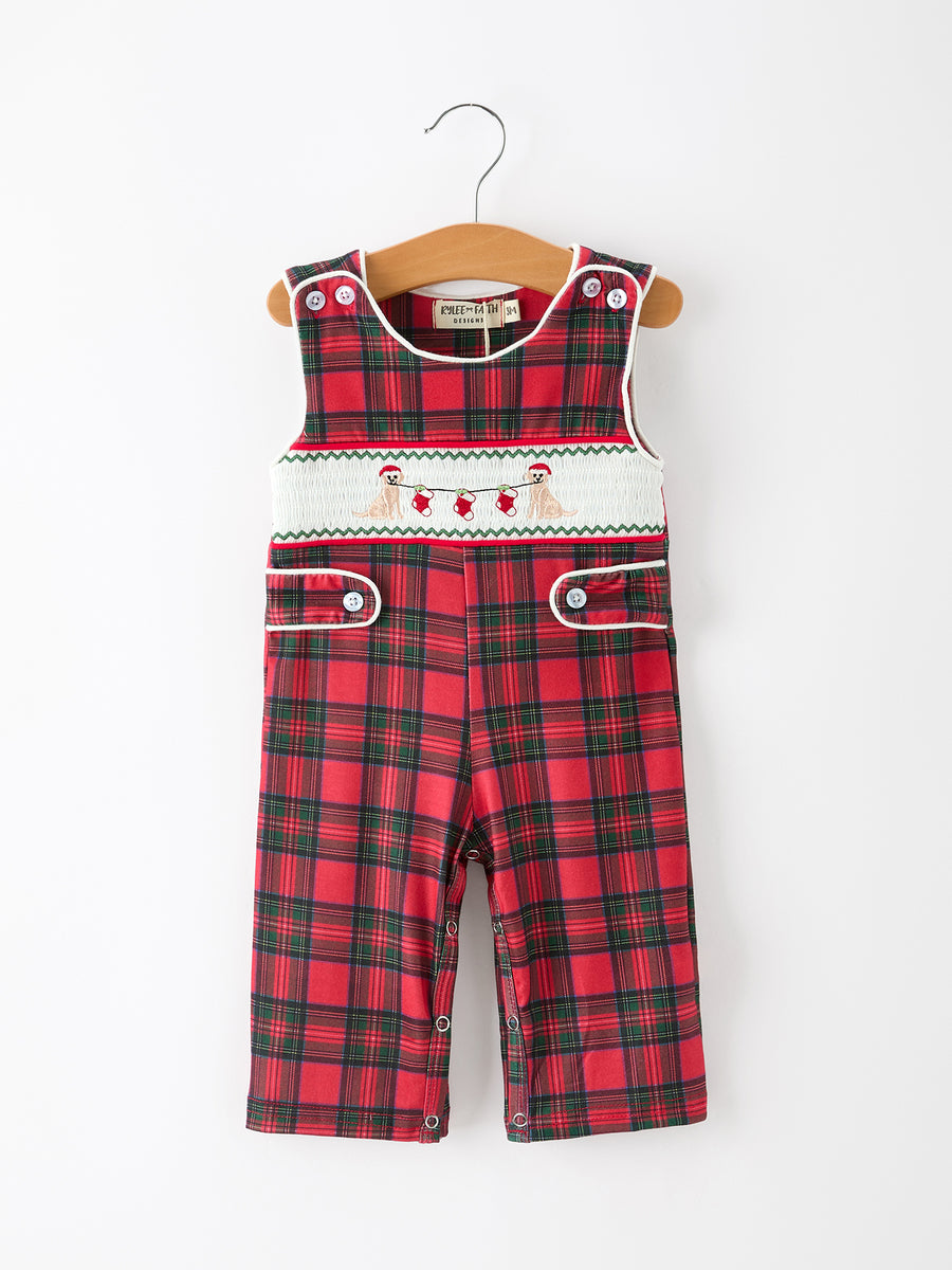 Christmas Baby Boys Plaid Puppy Smocked Jonjon