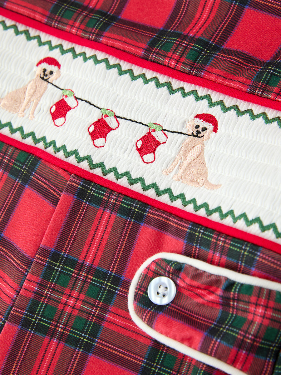Christmas Baby Boys Plaid Puppy Smocked Jonjon